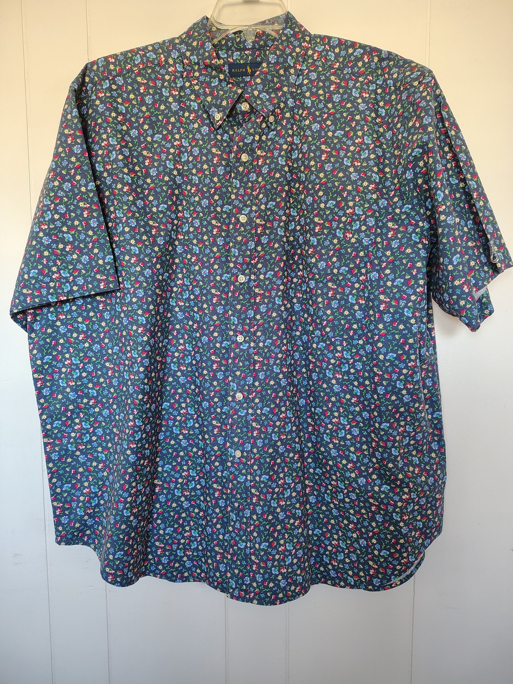 Ralph Lauren Navy Short-Sleeve Button-Down with Multicolor Floral Print 2XB